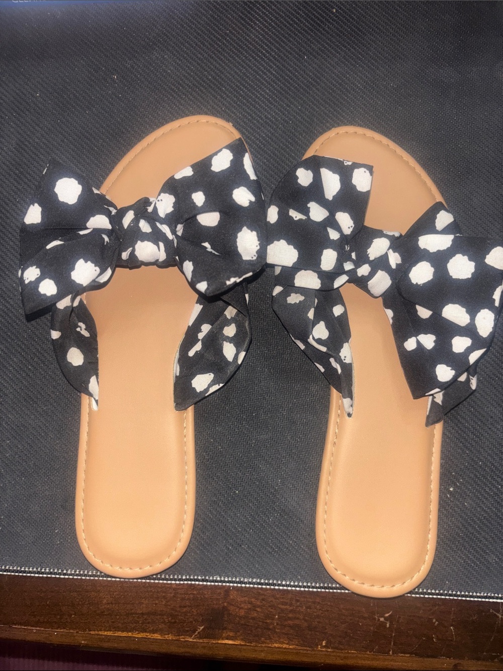 a new day Black & White Bow Slide Sandals
